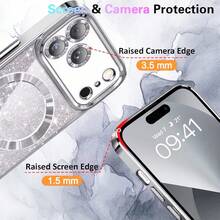 1pc Hadaasi Silver Color Phone Case Compatible With Apple 17 Pro Max 17e, Glitter Transparent Magnetic Phone Case With Camera Lens Protector [Compatible With MagSafe], Shiny Electroplated Soft TPU Ultra-Thin Shock-Proof Protective Cover, Women Version - Purple - Silver - View 7