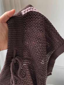 Pantalones cortos de punto casuales con cintura alta elástica y cordón para mujer en otoño/invierno - Café integral 2 - Ver 8