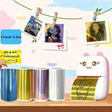 1/2 Roll 57mm X 3.5m Continuous Colored Self-Adhesive Thermal Printing Paper, Holographic Laser Thermal Label Paper Suitable For Mini Meow Machine/Ailibear Color Wrong Question Printing Sticker Paper Roll, Self-Adhesive Label Photo Paper - 57mm Printing Paper - View 2
