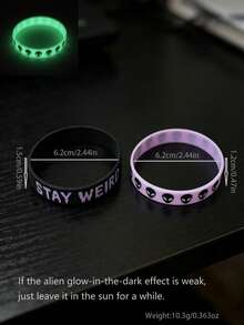 2pcs/Set New Alien Drip Oil Silicone Bracelet, Unique Design, Couples Style, Dark Streetwear, Party Accessory, Great Gift - Black Lavender Purple - View 2