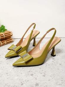 Sandalias de tacón alto con lazo de strass para mujer - Verde militar - Ver 5
