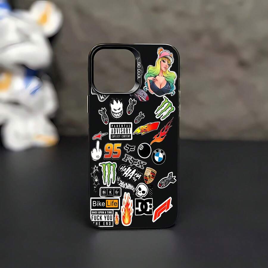 Phone Cases Featuring Motorsports Lifestyle Logos, Flames, Skulls, And Cartoon Characters. Compatible With IPhone, Apple, , , Transsion, And Honor. Made Of TPU Silicone, They Offer Protection Against Bumps And Drops. - 黑色 - 查看 1