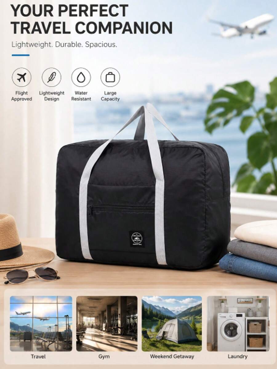 1 Bolsa de Viagem Dobrável - Leve, Portátil, com Vários Compartimentos, Ideal para Esportes, Fitness, Férias, Academia, Item Essencial para a Academia, Design Minimalista - Ver 1