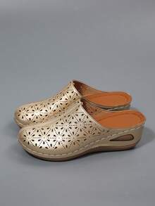 Hollow Out Wedge Sandals, Comfortable To Wear, Suitable For Long-Term Wear Such As Work And Shopping - Champagne Gold - View 8