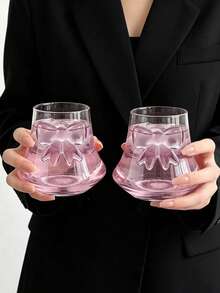 1 Stück INS Design Schneeberg rosa Schleife hitzebeständiger Glas Becher, Design Wasserglas, Saft Becher, Früchtetee Becher, Bubble Wasserglas, Bar Cocktail Becher, Latte Getränk Becher, Kaffee Shop Design hitzebeständiger Wasserglas, Sommer Party Früchtetee Becher - Verschiedenfarbig - Übersicht 4