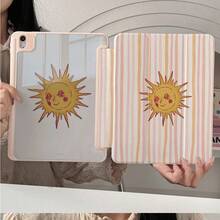 1 pieza Funda protectora para tableta con patrón de sol a rayas pastel con ranura para lápiz, soporte magnético multiángulo con función de activación/suspensión automática, compatible con iPad Pro/Air, Tablet 5/6/7, MatePad - Multicolor - Ver 1