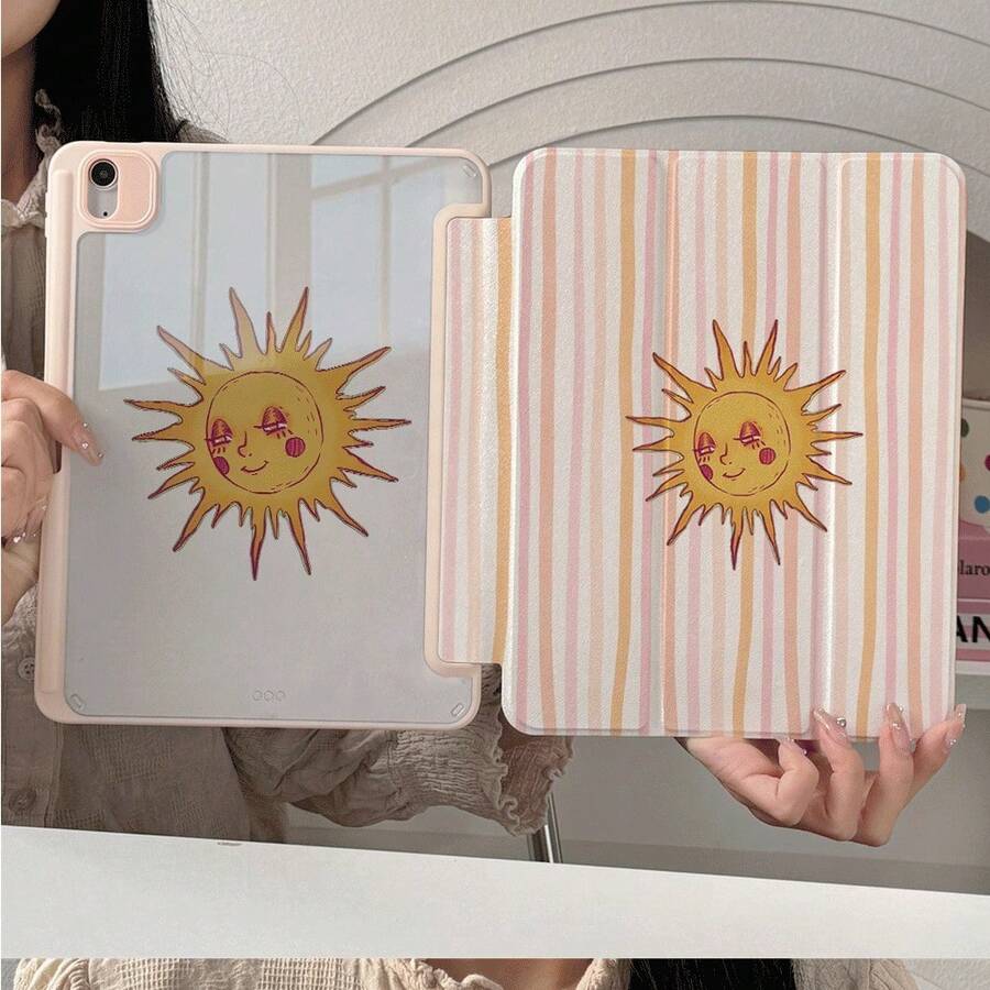 1 pieza Funda protectora para tableta con patrón de sol a rayas pastel con ranura para lápiz, soporte magnético multiángulo con función de activación/suspensión automática, compatible con iPad Pro/Air, Tablet 5/6/7, MatePad - Multicolor - Ver 1