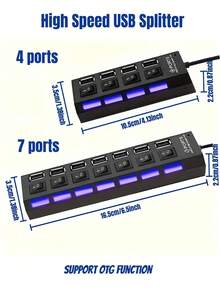 1 buah Adaptor Hub USB 2.0 4 Port/7 Port, Pengisi Daya USB dengan Indikator LED, Saklar Hidup/Mati Independen, Dock Ekspansi USB, Adaptor Daya, Stasiun Pengisian USB 5V 1A untuk Komputer, Tablet, Laptop - Hitam - View 11