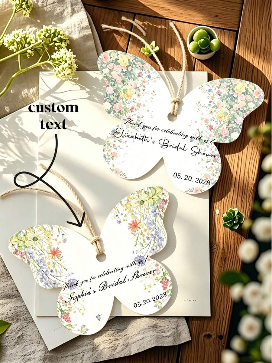 Custom Butterfly Shaped Thank You Tags, Minimal Floral Butterfly Hanging Cards With Custom Text, Decorative Gift Tags For Wedding Favors, Bridal Shower & Party Gift Box Decorations - Butterfly Tag - View 1