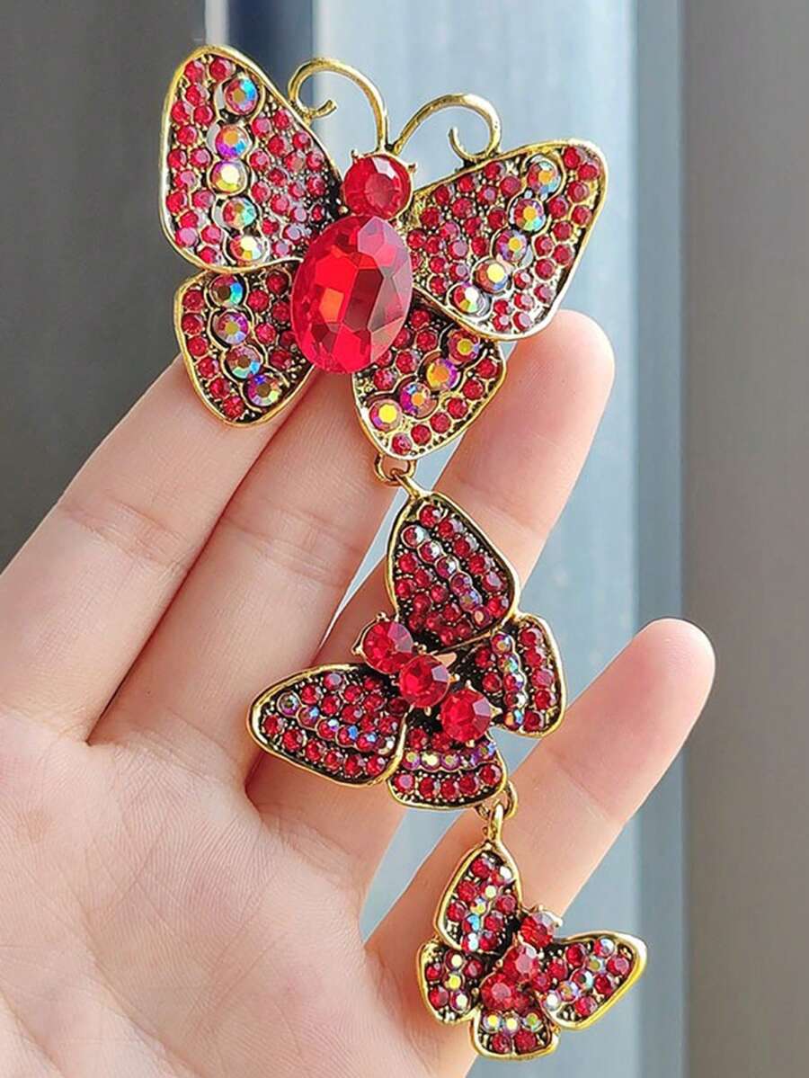 1 chiếc ghim cài áo hình hoa cách điệu thời trang đính đá. - Đỏ - Xem 1