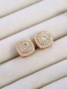 2 Pairs Retro Square Rhinestone Studded Hip Hop Style Earrings, Fashionable & Delicate Unisex Daily Wear Earrings - Square - View 6