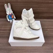 ISABEL New Spring Arrival - High-Heeled Sneakers, Genuine Leather, 8cm Platform Sole, Women's Sneakers, Versatile Casual Sports Shoes, Wedge Heel - 米白 - 查看 4