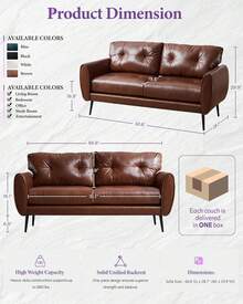 Sofa Couch 61" Small Loveseat Couches For Living Room Chestnut Brown Leather Couch Mid Century Modern Tufted Mini Sofa Comfy Office 2 Seat Settee Love Seat For Small Spaces Bedroom - màu nâu - Xem 2