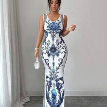 YijiaNvz  Elenzya Exquisita bata retro de estilo lujoso del Medio Oriente y los Emiratos Árabes Unidos con estampado de chinoiserie, ajuste ceñido, multicolor y sin mangas - Multicolor - Ver 8