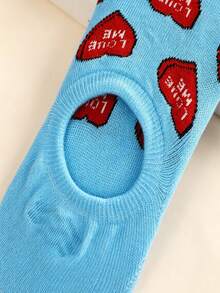 5 Pasang Kaos Kaki Dalaman Tak Terlihat Motif Cinta Musim Semi/Panas untuk Wanita, Silikon Anti Selip, Kaos Kaki Pendek, Lucu & Serbaguna untuk Sepatu - MultiWarna - View 5