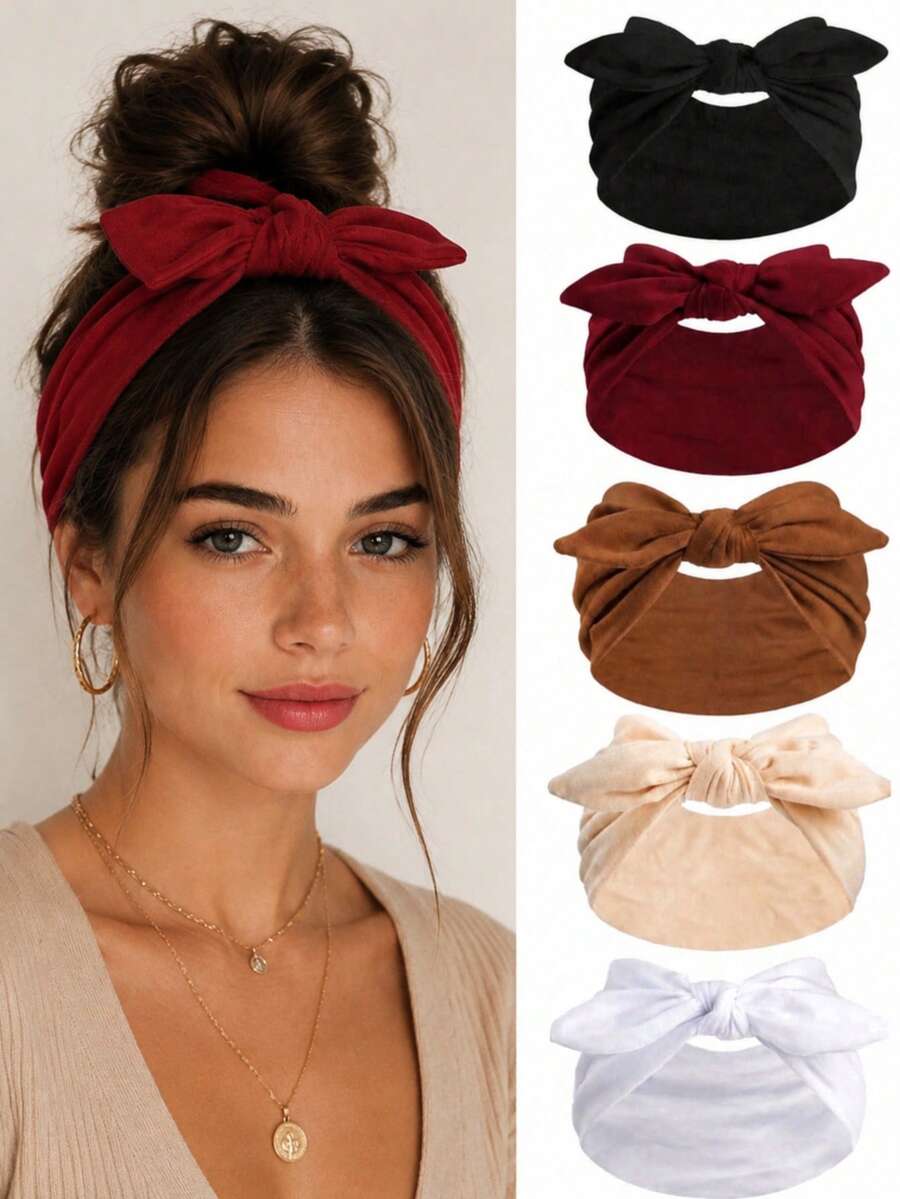 1/5 Stücke Damen Schleife Hasenohren Stirnband, Bohemian Stil extra breites niedliches Hasenohren geknotetes Stirnband, Paisley Muster, elastisches einfarbiges Schleife Haaraccessoire, geeignet für Frauen, Yoga/Sport/Outdoor Stirnband, einfarbig lässig, Polyester, Ganzjahres Mode Haaraccessoire Fitness Stirnband Yoga Schweißband Herbst/Winter Kopftuch Herbst Stirnband Urlaubs Outfit Damen Kopftuch weiches Kopftuch Sommer Outfit - Verschiedenfarbig - Übersicht 1