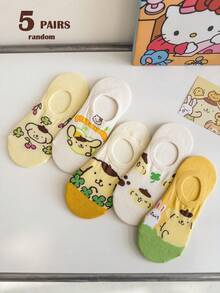 Bộ 5 đôi tất Sanrio dành cho nữ, họa tiết Pompompurin, kiểu dáng không lộ cổ chân (không kèm lớp lót bằng bìa cứng, màu sắc ngẫu nhiên) - Nhiều màu - Xem 4