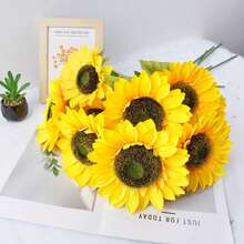 1/3PCS 16.93inch Full And Upright, Realistic Sunflower Bouquet, Sunny Rural Style. Bright Yellow Petals, Dark Brown Center. Large Blooming Shape, For Floral Decoration, Suitable For Table Setting, Wedding Table Flowers, And Party Soft Decoration. - Yellow - View 7