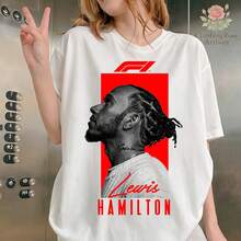New For 2026: Lewis Hamiltons Portrait Graphic T-Shirt, Unisex, Available In Plus Sizes, Formulas 1 Driver, Red, Casual, Loose Fit. - White - View 6