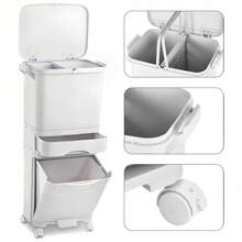 Genérico Cubo de basura de cocina de 43.2 L con 3 compartimentos, cubo de reciclaje grande de pp, sistemas de separación de residuos, cubo de basura con pedal, tapa con ruedas y asa para cocina 43.2L (24L+5.2L+14L) - Ver 2