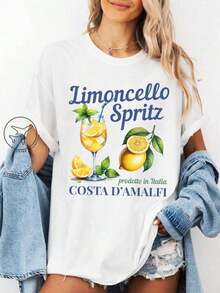 Camiseta de manga corta casual para mujer - diseño de letras en color rosa con estampado de limón Limoneiro, blusa transpirable para el verano, blusa blanca lavable a máquina para primavera/verano, textura suave y cómoda, moda de primavera, blusa estampada rosa. - Blanco 4 - Ver 6