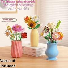 7-Piece Multi-Bouquet Micro Particle Building Blocks, Rose, Smiling Sunflower, Lily, Peony, Rose, White Berry Artificial Floral Decoration, Resin ABS Educational Stress Relief Atmosphere Desktop Ornament, Parent-Child Interaction Hands-On Exercise, Children's Birthday Graduation Back To School Holiday Gift - Multicolor - View 10