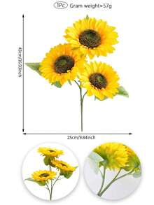 1/3PCS 16.93inch Full And Upright, Realistic Sunflower Bouquet, Sunny Rural Style. Bright Yellow Petals, Dark Brown Center. Large Blooming Shape, For Floral Decoration, Suitable For Table Setting, Wedding Table Flowers, And Party Soft Decoration. - Yellow - View 3