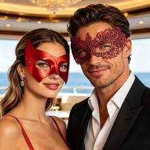Lace Red Masquerade Mask, Sexy Women Mask For Christmas, Halloween Party, Carnival, Venetian Costume Party, Couples Mask - Red - View 8