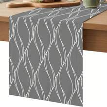 1pc Modern Art Gray Geometric Table Runner, Long Wave Line Geometric Abstract Pattern Coffee Table Dresser Kitchen Dining Table Decor, Suitable For Indoor Outdoor Home Party Holiday - Multicolor - View 15