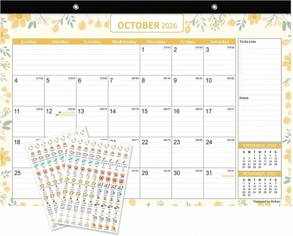 Calendario de escritorio 2026-2027, Mokani Calendario de escritorio grande mensual 2026 (Ene2026 a Jun2027) 17"X12" con cubierta de plástico, días festivos, 234 pegatinas