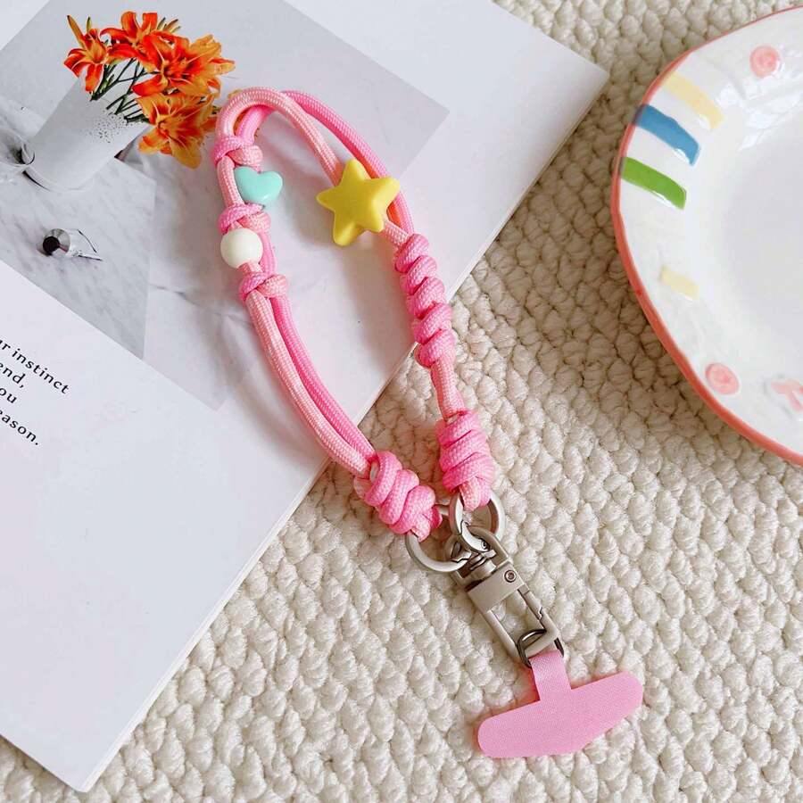 1 Set Cartoon Handmade Woven Mini Star Lanyard With Phone Clip, Adjustable Crossbody Strap, Key Holder & Card Pouch, For Children - Multicolor - View 1