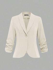 xheEMERY ROSE Blazer casual/para el hogar/para exteriores de mujer con botones y mangas 3/4xhe - Albaricoque - Ver 1