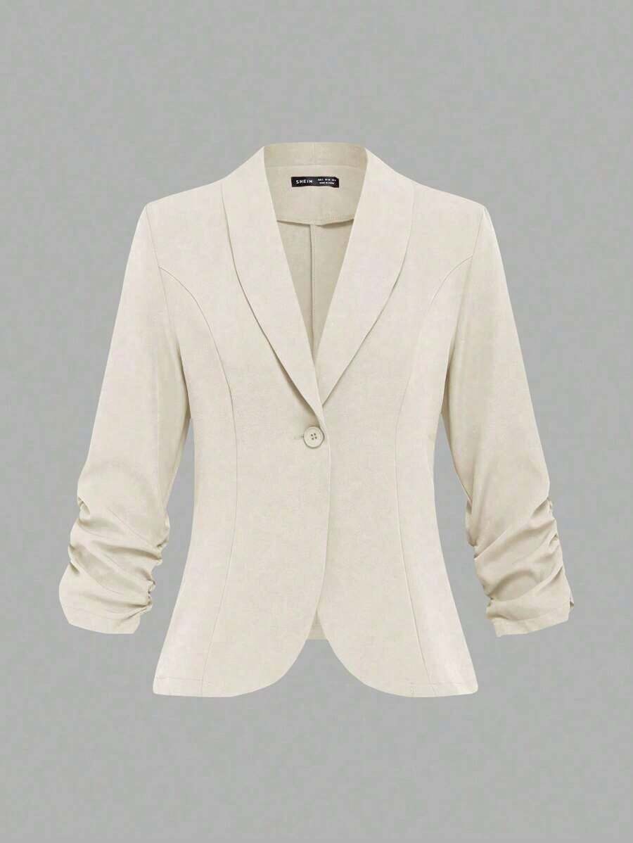 xheEMERY ROSE Blazer casual/para el hogar/para exteriores de mujer con botones y mangas 3/4xhe - Albaricoque - Ver 1