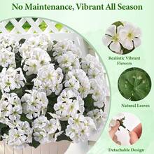 1Pc Artificial Geraniums Flowers For Outdoor Spring Summer Decor - UV-Resistant & Realistic Silk Faux Plants For Garden Porch Patio Yard Balcony Home Kitchen Table Centerpieces Decoration - White - View 8