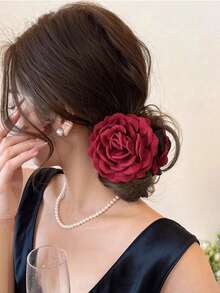 1pc Multi-Layer Fabric Rose Hair Clip, Large Size Hair Barrette, Women's Hair Accessory. Ideal For Vacations, Summer Outfits And Beach Looks. - Shark Clip - View 4