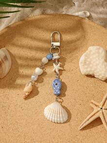 Summer Seashell Keychain Collection, Handmade Ocean Themed Phone Charm With Shell, Fish & Starfish Beads, Ideal Beachy Gift & Bag Decoration - Multicolor - View 3