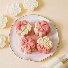 4pcs/Set Mooncake Mould Press Pattern Cake Decoration Plastic Mould, Sakura Mooncake Mould, Mung Bean Cake Dessert Supplement, Chinese Snack, Dim Sum, Ice Skin, Hand-Pressed, Home Baking - White - View 3