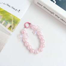 1pc Butterfly Beaded Fashion New Phone Lanyard, Phone Case Charm, Wrist Beaded Pendant, DIY Decor Chain, CCD Camera Strap, Keychain Accessory - Pink Bow Beaded - View 1