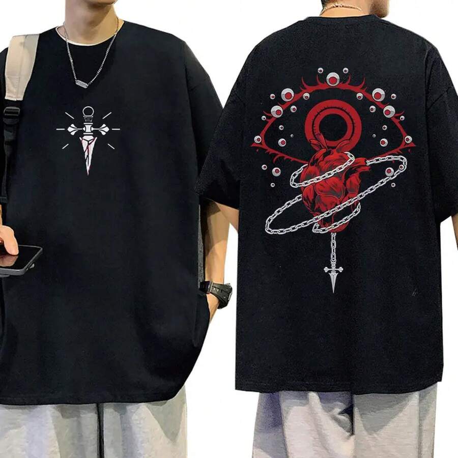 Anime T-Shirt Kurapika Phantom Troupe Short Sleeve T-Shirt For Men And Women Summer Cotton Oversized T-Shirts Streetwear - Black - View 1