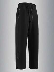 Men's Outdoor Sports Long Pants With Zipper Pockets, Drawstring Waist, Printed Pattern, Fashionable & Versatile For Cycling, Hiking, Boyfriend Style, Spring/Summer - Black - View 2