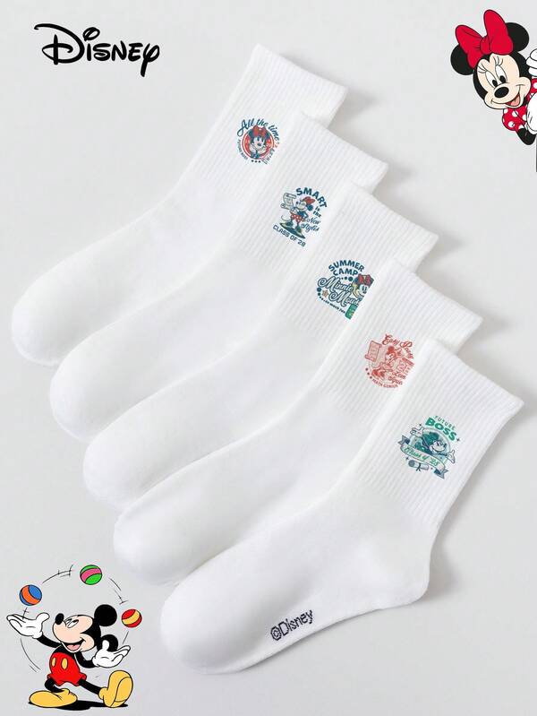  Disney Socks, Mickey Mouse Socks, Minnie Mouse Socks, Donald Duck Socks 5 Pairs Mid-Calf Socks, Mickey Series Cute And Cool Unisex, High-Quality Socks With Mickey Prints – Perfect Holiday Gift, Random Styles Delivered.