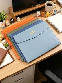Customized Logo/Text Personalized Name Storage Bag, Portable File Protection, Large Capacity Soft Leather, Document/Contract Storage, Multifunctional Organizer File Folder, Suitable As Gift For Friends, Colleagues, Family - Multicolor - View 2