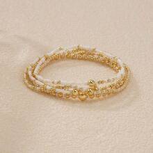 Gold Beaded Bracelet Stack For Women Dainty Cute 14K Gold Plated Seed Beads Crystal Colorful Stackable Bracelets Jewelry Accessories Elastic Stretch Boho Fashion Birthday Friendship Gift - 白色 - 查看 4
