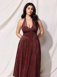 MOD Vestido largo con estampado floral blanco de talla grande, falda paraguas floral botánica de verano, vestido largo holgado de cuello en V, conjunto elegante y romántico para vacaciones y fiestas de jardín - Multicolor - Ver 9