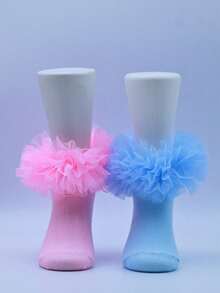 2 Pairs Baby Girls Ruched Princess Socks, Fluffy Big Pleats Design - Multicolor - View 2