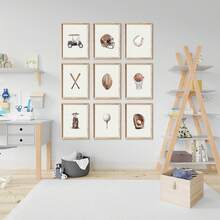 9pcs Vintage Sports Wall Art Decor, Canvas Prints Of Football, Baseball, Basketball, Golf, Game Room, Bedroom Wall Decor, Unframed 8"X10" - Cartoon - View 5
