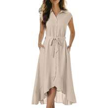 Summer Fashion Elegant Striped Dress With Tie Waist And Irregular Hem, Suitable For Daily Commuting, Dating, Vacations, And Parties. Simple, Stylish, And Casual Wear - 玫紅色 - 查看 5
