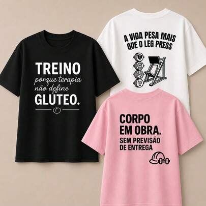 Kit 3 Camisetas Femininas de Academia Camisa Algodao Premium Caimento Largo e Comprido Estilo 100% Algodão Blusa de Academia