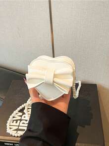 1pc Ramadan Mini Solid Glossy Pearl Handbag, Valentine's Day Gift Shoulder Crossbody Bag - White - View 2