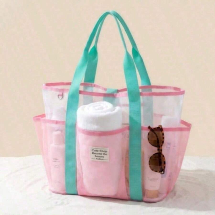Túi tote bãi biển lưới nữ, túi đeo vai dã ngoại gấp gọn, túi thiết yếu cho kỳ nghỉ hè, đi bơi, đi biển, dùng cho phòng tắm và phòng ngủ, túi bãi biển thiết yếu cho kỳ nghỉ, đáy cát cho du lịch hồ bơi mùa hè, túi bãi biển - Xem 1